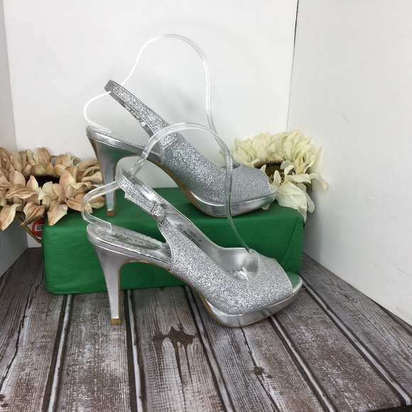 Rampage Women's Dressy Slingback Heel Pumps Shoes Sliver Glitter Open-Toe 8M - Picture 4 of 10